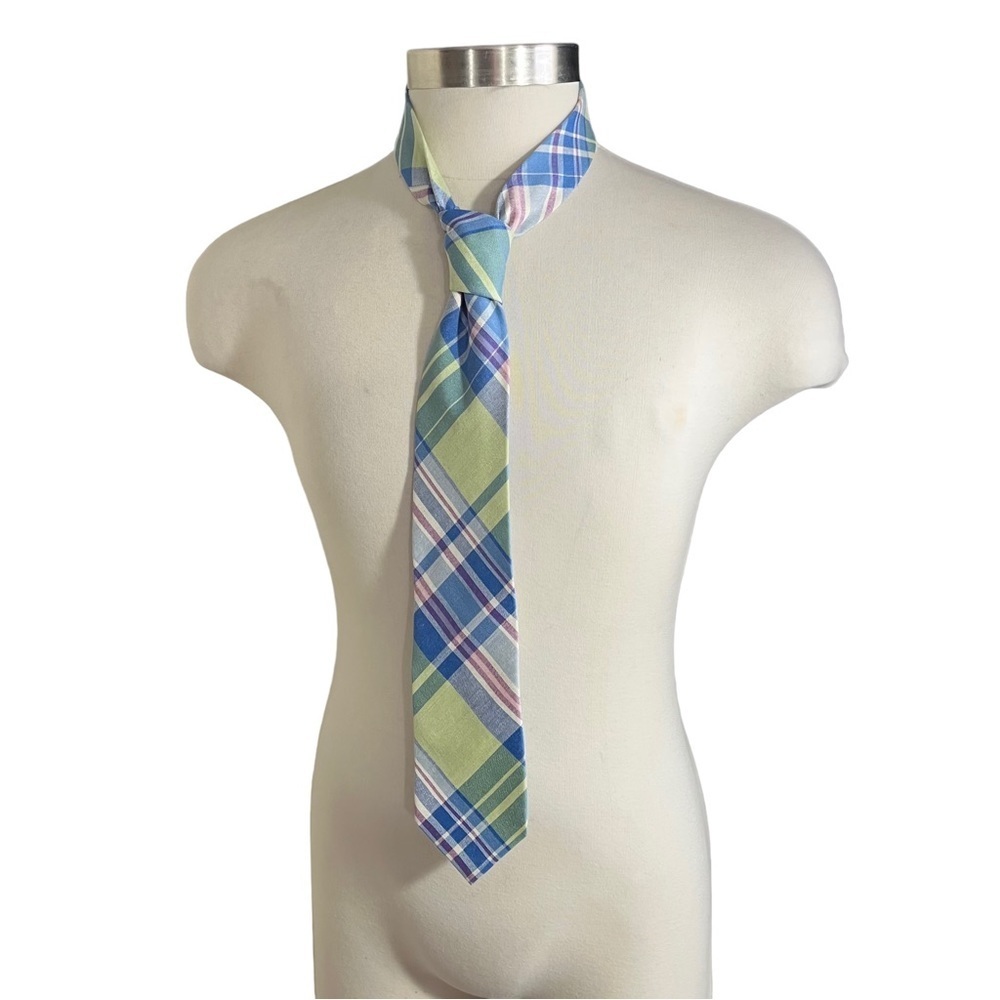 Forsyth of Canada Green Blue Red White Pink Pastels Plaid 100% Silk Neck Tie